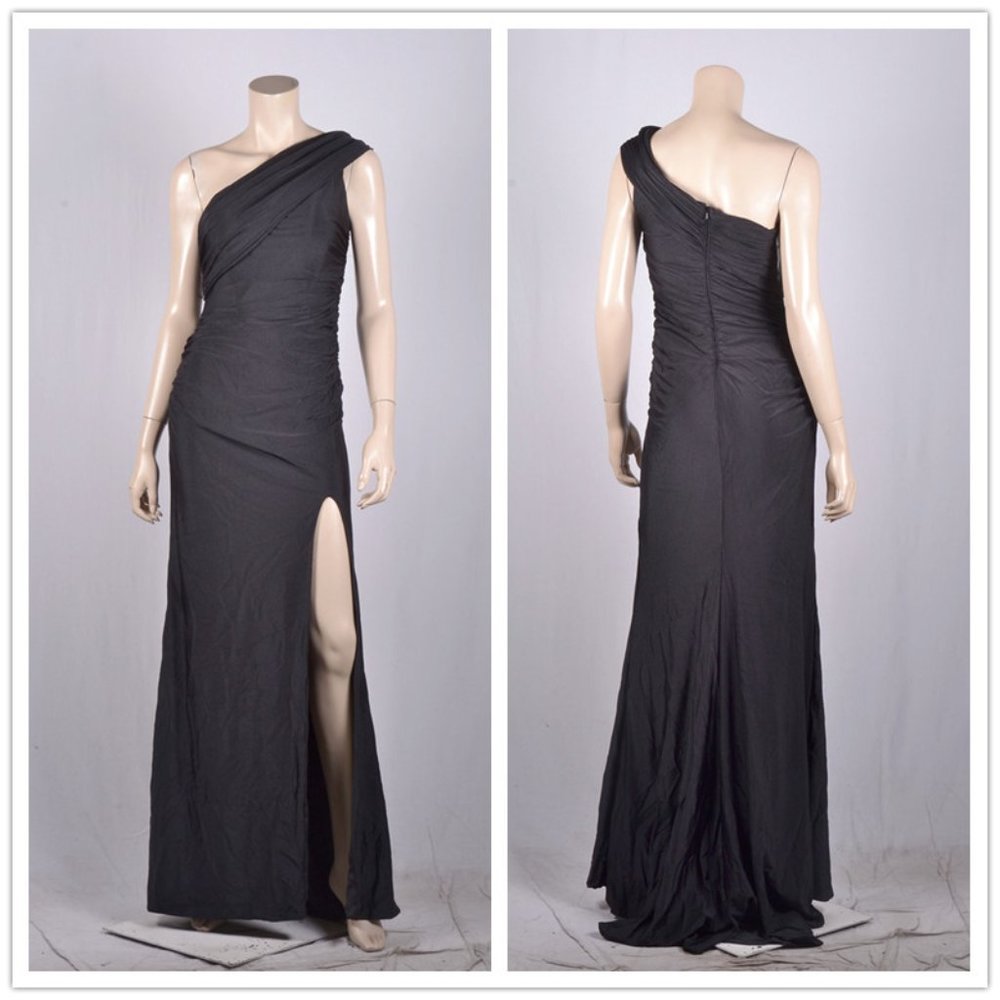 La Femme One-Shoulder Shiny Jersey Gown - Picture 2 of 3